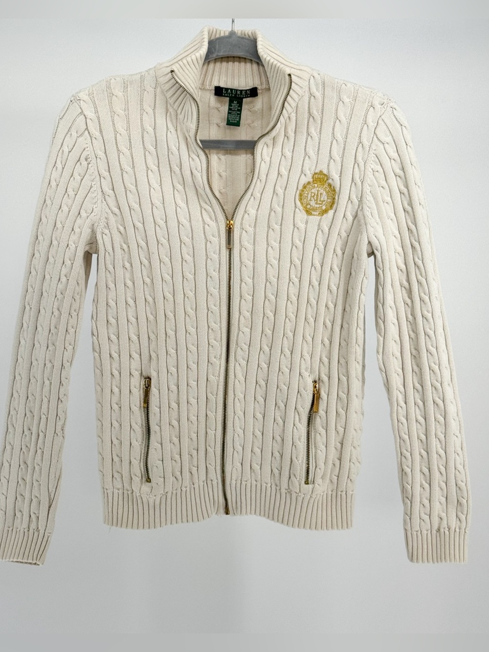 Ralph Lauren Cream Cable-Knit Zip Sweater - Picture 4 of 8